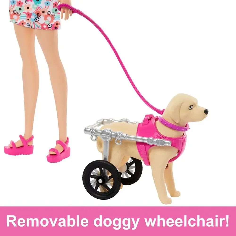 Barbie Doll with 2 Toy Dogs & Accessories Pup Removable Wheelchair NWT